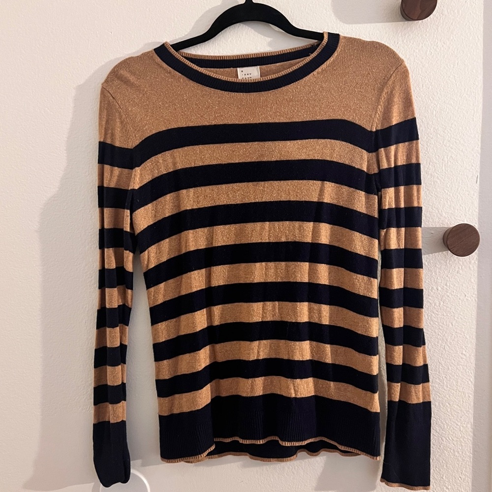 Navy blue and Tan striped sweater shirt